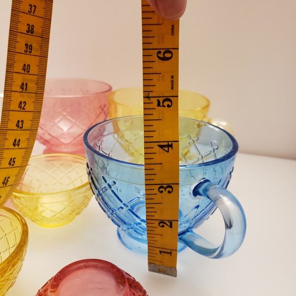 Lot of 4 decorative glass cups 12 oz and 4 small bowls 3 oz multi colored - Picture 8 of 11